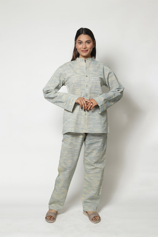 GREEN BLUE HYBRID HANDWOVEN CO-ORD SET